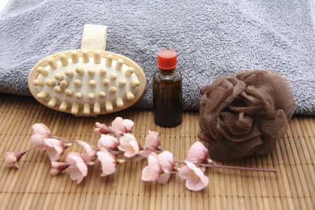 Massage brush with towel and bottle