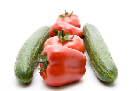 Paprika with cucumber and tomatoの写真素材