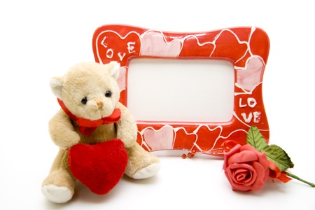 Picture frames with plush bear の写真素材