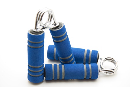 Finger dumbbell with blue foamed material handleの写真素材