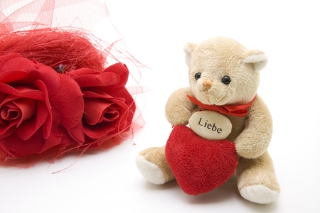 Plush bear with heart の写真素材