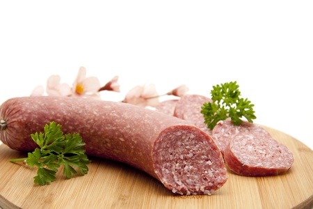 Garlic salami with parsleyの写真素材