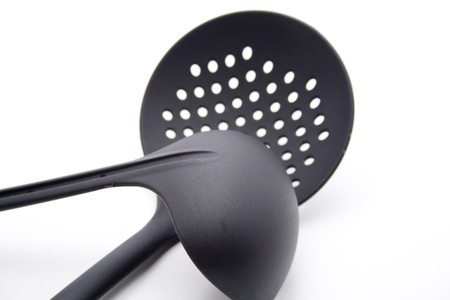 Black soup ladleの写真素材