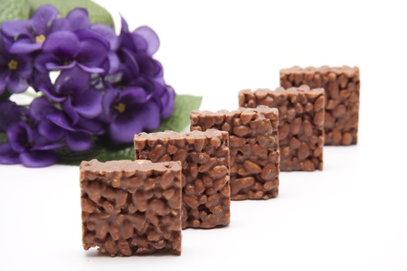 Rice waffle with flowersの写真素材
