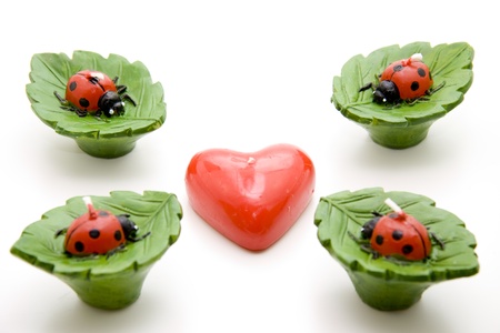 Beetle wax candles with heartの写真素材
