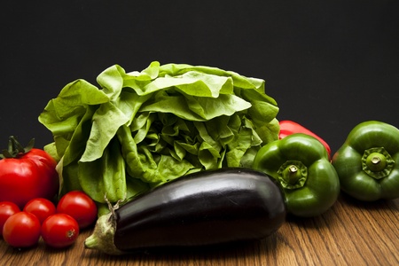 Head salad with aubergine and tomatoの写真素材