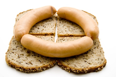 Frankfurter on breadの写真素材