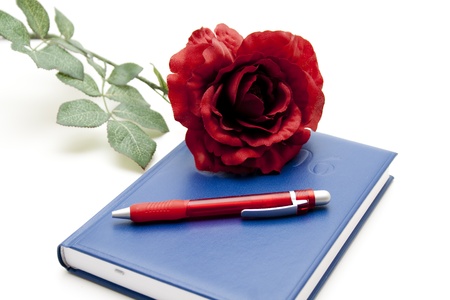 Ballpoint pen and roseの写真素材