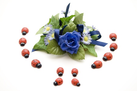 Wooden beetle with flowersの写真素材