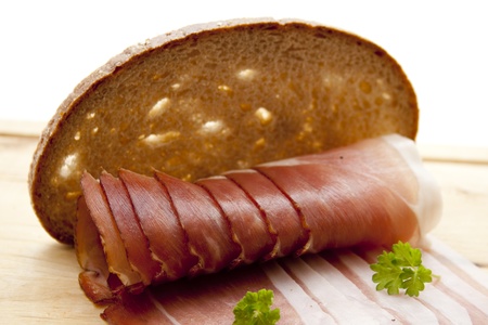 Gammons rolled and with parsley and breadの写真素材
