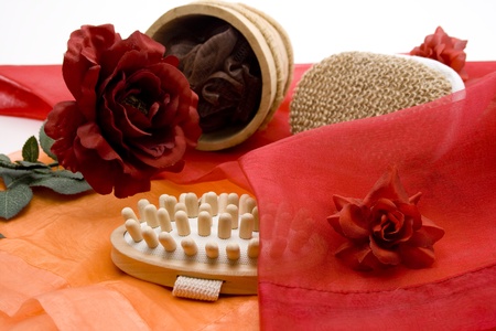  Massage brush on red clothの写真素材