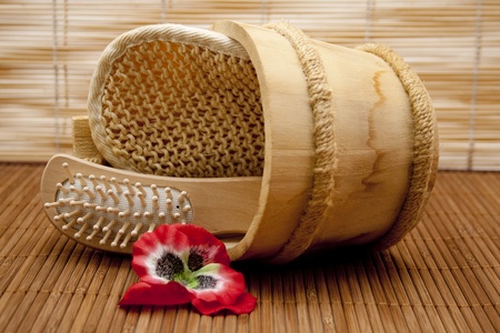 Hairbrush with massage spongeの写真素材