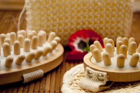 Massage brush on dark backgroundの写真素材