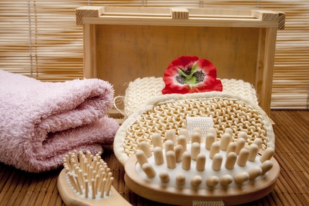 Massage brush on dark backgroundの写真素材