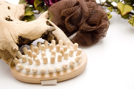 Massage brush with bath spongeの写真素材