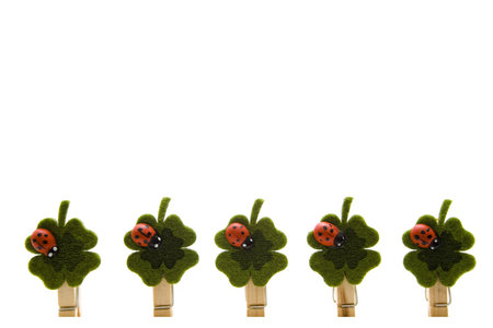 Clothes pegs with cloverleafの写真素材
