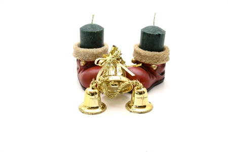 Christmas boot with candle of perfumeの写真素材