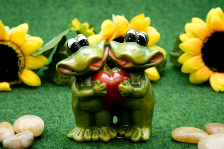 Frog pair of with sunflowerの写真素材