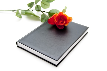 Notebook with red roseの写真素材