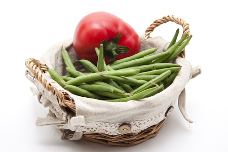 Green beans with tomatoの写真素材