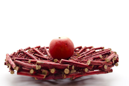 Apple on wooden plate