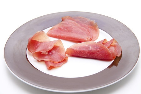 Salmon ham with porcelain plateの写真素材