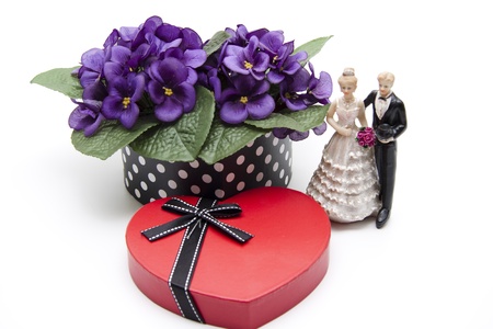  Present box with bride and groomの写真素材