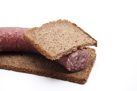    Wholemeal bread with garlic sausage の写真素材