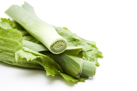 Leek stick with salad leafの写真素材