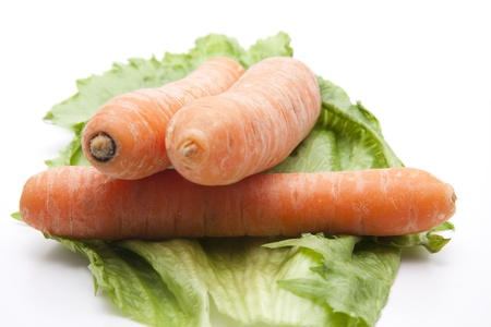 Fresh carrots with salad leafの写真素材