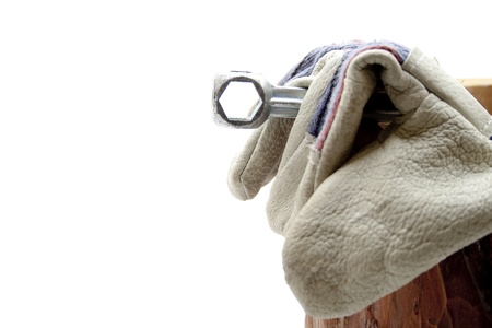 Screws key with working gloveの写真素材