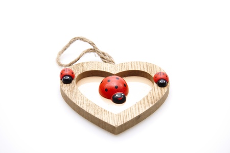 Heart frames with wooden beetleの写真素材