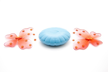 Blue soap with butterflyの写真素材