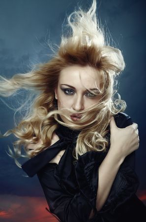portrait girl with beautiful hairの写真素材