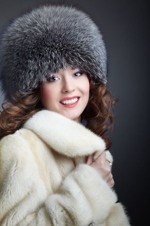 A beautiful fashion model a winter coatの写真素材