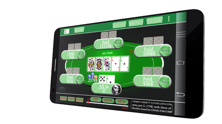 online poker game on mobile, isolated on whiteの写真素材
