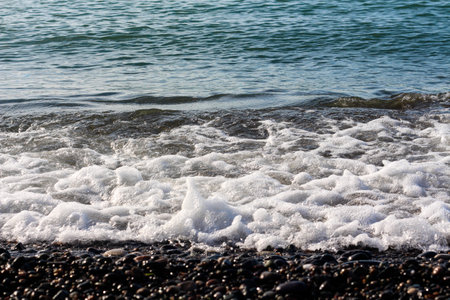 Blue water ocean coast with waves. idea for summer vacationの写真素材