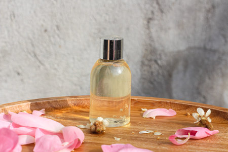 Bio beauty product mock up idea for shampoo, lotion, gel, oil. Minimalistic horizontal composition...