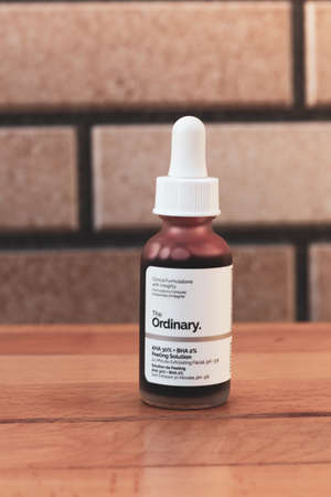 Famous brand the Ordinary. Popular acid peeling for face skin improvement. Idea for blogger. Batumi, Georgia- October 2021のeditorial素材