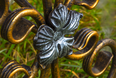 close-up of forged element, vintage fenceの写真素材