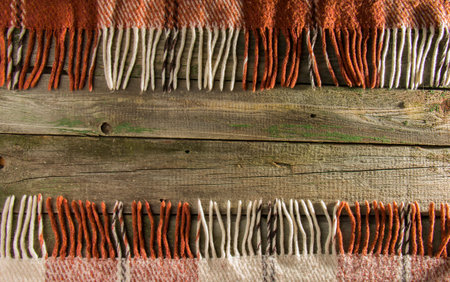 Background, old boards with faded paint, and checkered plaid