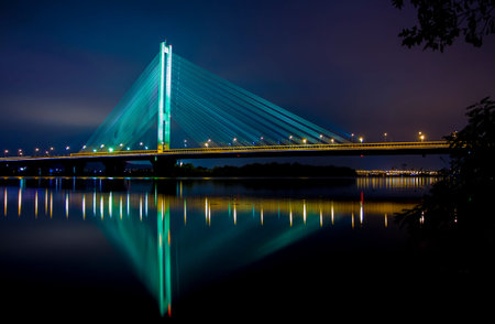 Ukraine. Kyiv Pivdenny Mist Southern Bridge backgroundの写真素材