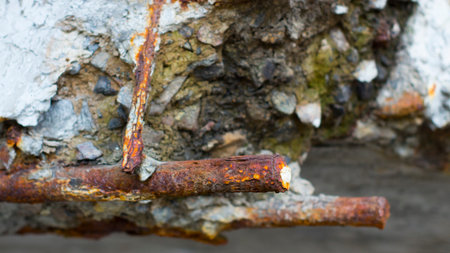 Damaged bridge support close-up transportatin concrete