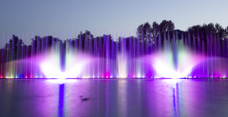 The city of Vinnytsia is a waterfront near the Roshen plant, in the evenings the fountain shows a laser show for residents and guests of the city.の写真素材