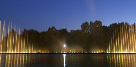 The city of Vinnytsia is a waterfront near the Roshen plant, in the evenings the fountain shows a laser show for residents and guests of the city.の写真素材