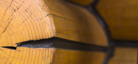 the texture of the cut tree, the angle of the house from the log.の写真素材