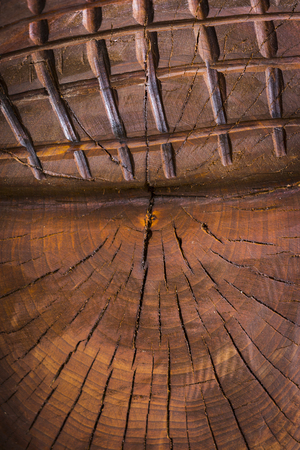 Abstract background of old worn wooden boards of different colors close upの写真素材