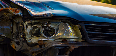 Broken car headlight, close up large plan, due to road traffic adventure