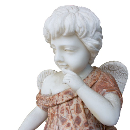angel carved from marble isolated on white backgroundの写真素材