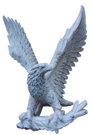 Eagle carved from white marble. Isolated on white close-upの写真素材